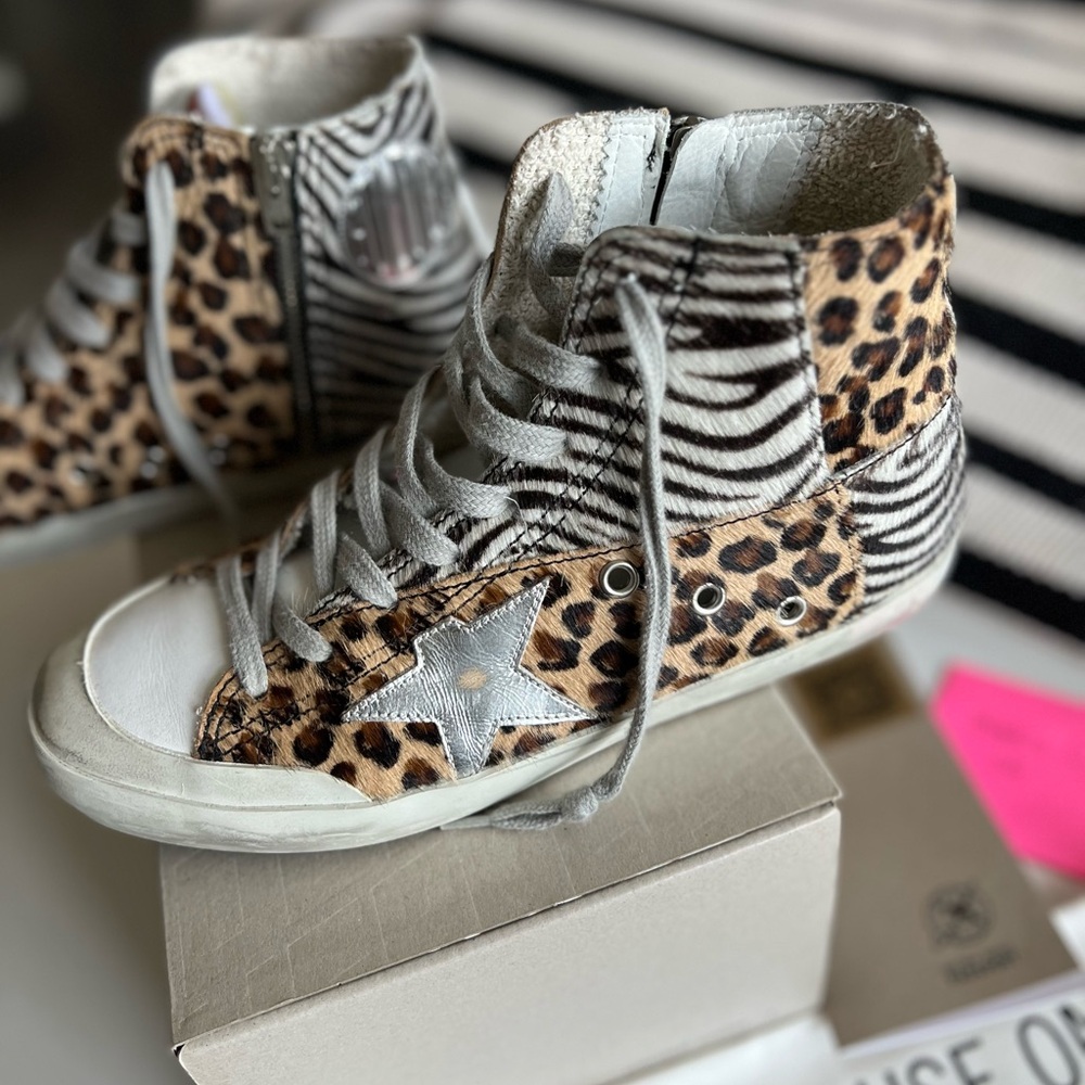 Golden Goose “Francy” High-tops in leopard and zebra Horsy